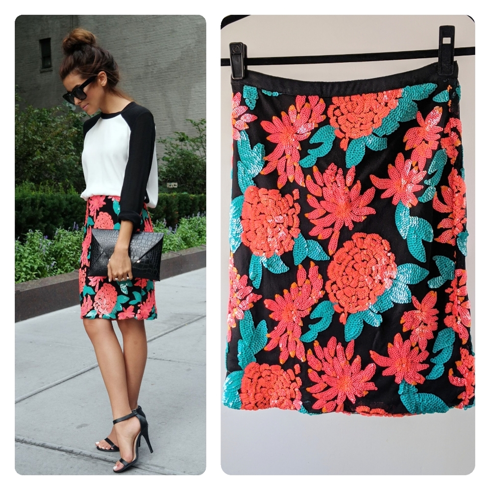 Anthropologie: Greylin Floral Sequin Pencil Skirt - Picture 2 of 7
